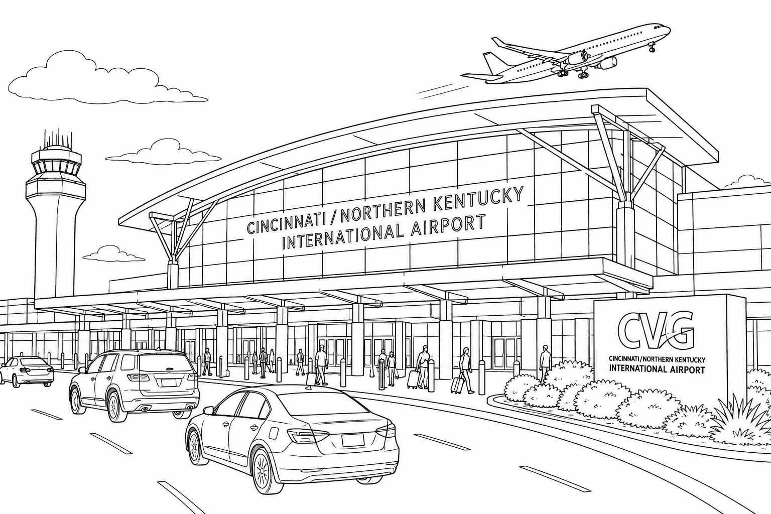 Travelers outside Cincinnati/Northern Kentucky International Airport.